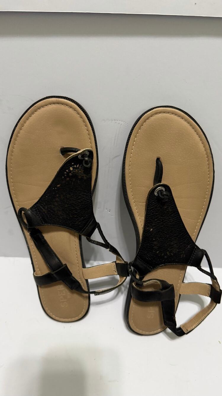 Sperry Top-Sider Womens Size 10 Black Tan Leather Thong Slingback Flat Sandals